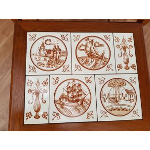 Vintage nesting tables in hand painted ceramic tiles and teak, 1960