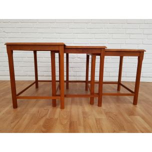 Vintage nesting tables in hand painted ceramic tiles and teak, 1960