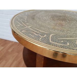 Vintage sidetable in oak wood copper top 1950s