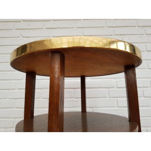 Table d'appoint vintage en bois de chêne dessus en cuivre 1950