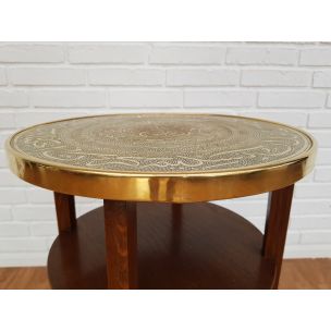 Table d'appoint vintage en bois de chêne dessus en cuivre 1950