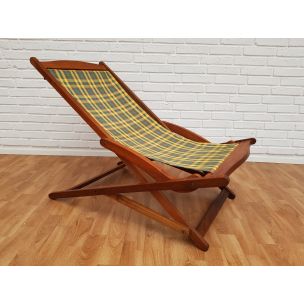 Vintage Danish deckchair in teak and fabric, 1960s