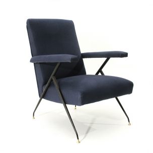 Vintage blue recliner italian armchair 1950s