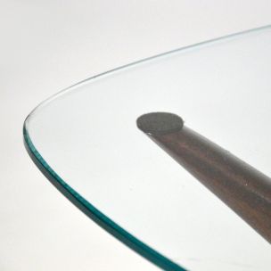 Vintage italian triangular coffee table in mahogany and glass 1950