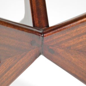 Vintage italian triangular coffee table in mahogany and glass 1950