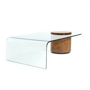 Vintage coffee table for Fratelli Longhi in wood and glass coffee table with bar 1990s