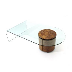 Vintage coffee table for Fratelli Longhi in wood and glass coffee table with bar 1990s