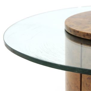 Table basse vintage pour Fratelli Longhi en bois et verre avec bar 1990