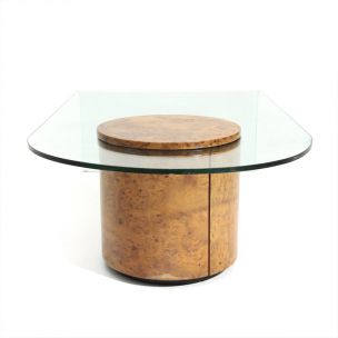 Vintage coffee table for Fratelli Longhi in wood and glass coffee table with bar 1990s