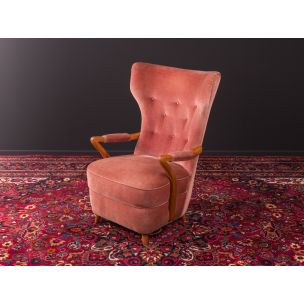 Fauteuil vintage rose en merisier 1950s