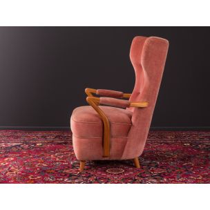 Vintage pink armchair in cherrywood 1950s