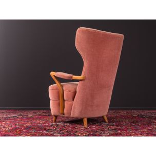 Fauteuil vintage rose en merisier 1950s