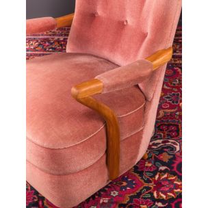 Vintage pink armchair in cherrywood 1950s