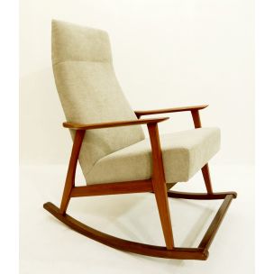 Rocking chair vintage danois en teck et tissu 1960