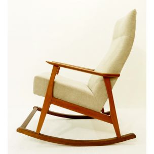 Danish vintage rocking chair in teak and fabric 1960