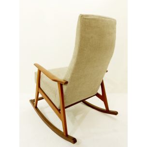 Danish vintage rocking chair in teak and fabric 1960