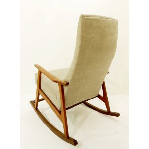 Rocking chair vintage danois en teck et tissu 1960