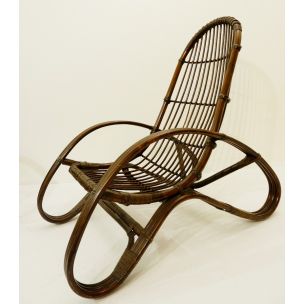 Pair of vintage rattan loungers 1960