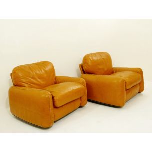 Pair of vintage armchairs for Busnelli in cognac leather 1970