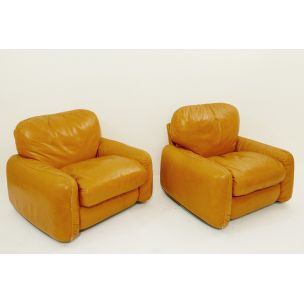 Pair of vintage armchairs for Busnelli in cognac leather 1970