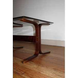 Vintage Siesta coffee table for Westnofa in glass and beech 1960