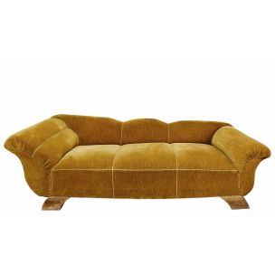 Vintage sofa golden velvet France 1950