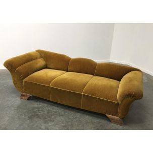 Vintage sofa golden velvet France 1950