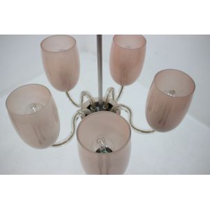 Vintage chandelier pink glass Czechoslovakia 1940s 
