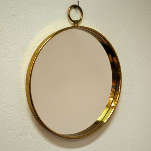 Vintage round mirror brass frame Scandinavian 1960s
