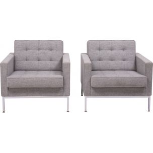 Vintage pair of armchairs in grey wool by Florence Knoll