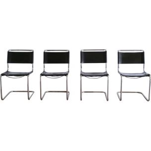 Set of 4 vintage S33 Cantilever Chairs for Thonet in black leather 1980s