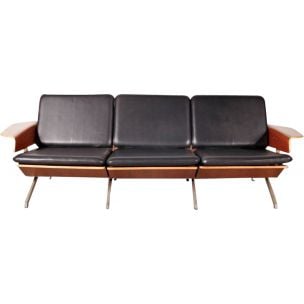 Vintage FM50 sofa for Pastoe in black leather and plywood 1960