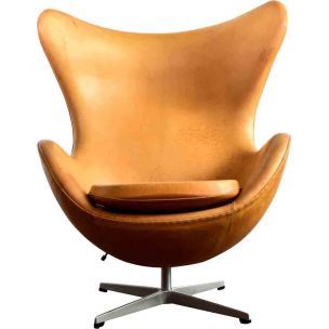 Vintage Egg Chair by Jacobsen in brown leather and aluminium 1990