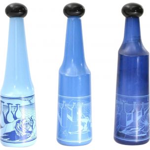 Set of 3 vintage bottles by Salvador Dalì for Rosso Antico in glass 1970