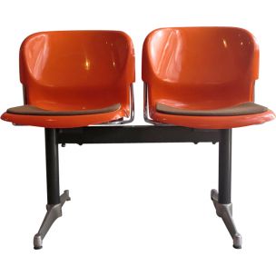 Set of 2 vintage chairs in orange plastic and steel 1970