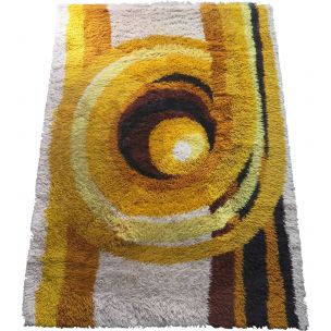 Tapis vintage en laine jaune 1970