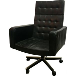 Vintage armchair Vincent Cafiero in black leather for Knoll 1970