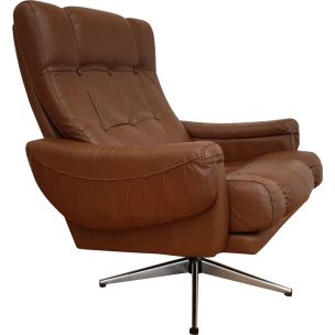 Vintage swivel brown leather armchair 1970s 