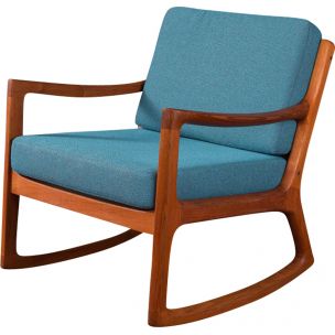 Rocking chair vintage Senator pour Cado en polyester bleu et teck 1960
