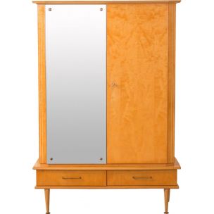 Vintage german wardrobe in birchwood and glass 1950s