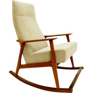 Danish vintage rocking chair in teak and fabric 1960