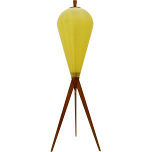 Lampe vintage fusée tripode jaune en bois 1950