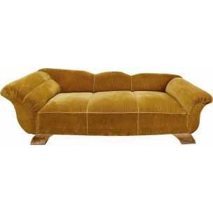 Vintage sofa golden velvet France 1950