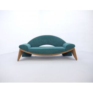 Vintage 3-seater sofa in green polyester 1980