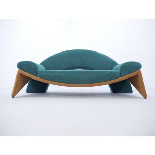 Vintage 3-seater sofa in green polyester 1980