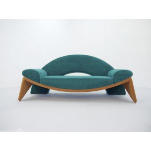 Vintage 3-seater sofa in green polyester 1980