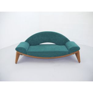 Vintage 3-seater sofa in green polyester 1980