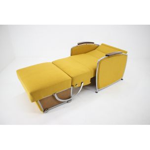 Vintage armchair extendable yellow Czechoslovakia 1950s