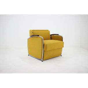 Vintage armchair extendable yellow Czechoslovakia 1950s