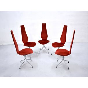 Vintage Lyre chair by Häberli in red fabric and metal 1960